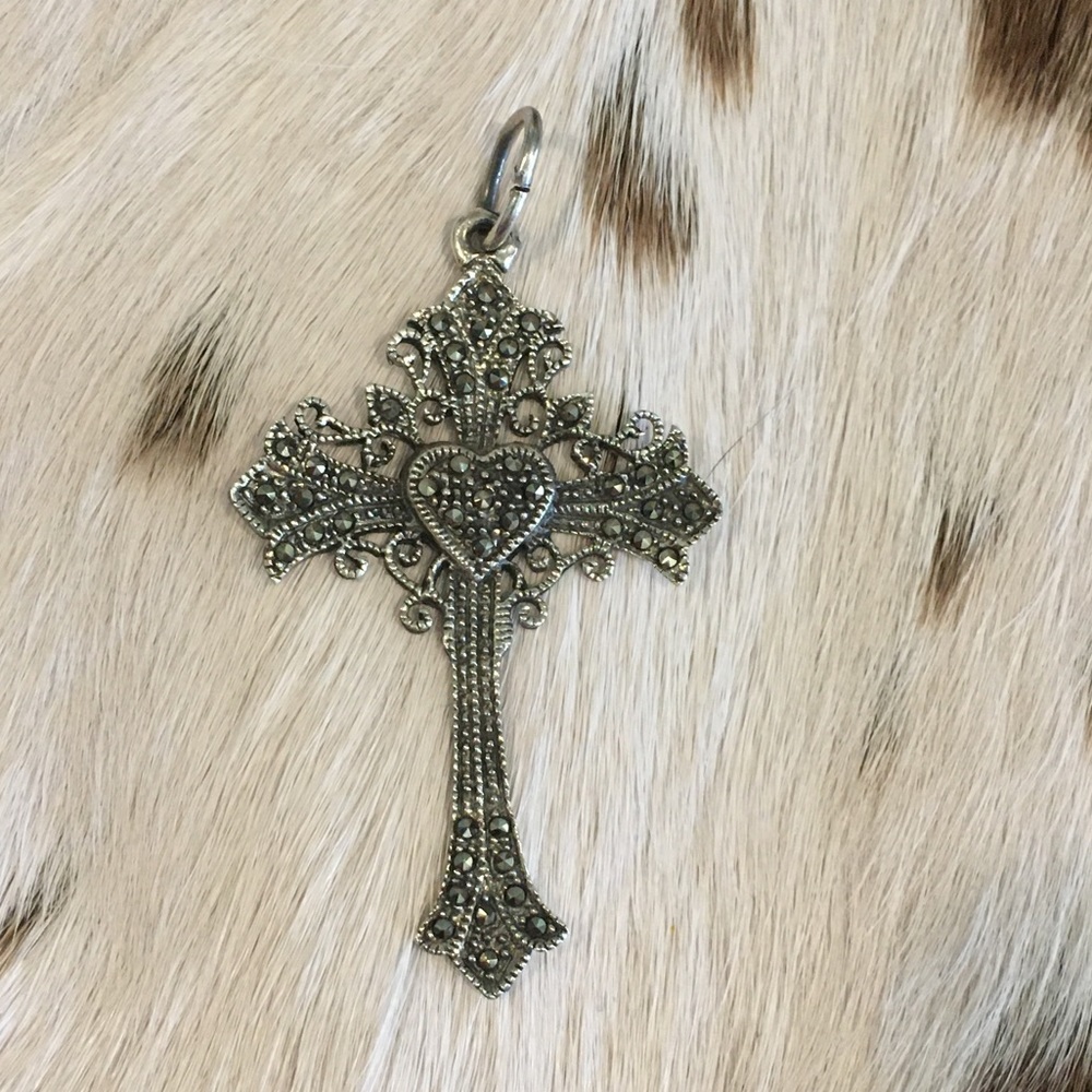 Vintage Sterling & Marcasite Cross Pendant